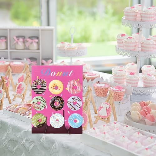 Pink Wood Donut Wall Display Stand Reusable Doughnut Board Holder Donut Party Supplies for Parties, Weddings, Birthdays, Dessert Table Decoration