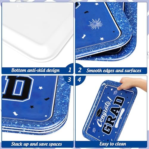 JarThenaAMCS 3Pcs Graduation Serving Trays Reusable Melamine Platter Blue Congrats 2026 Grad Diploma Bachelor's Hat Serving Dishes for Graduate Party Sharing Snacks Fruits Dessert