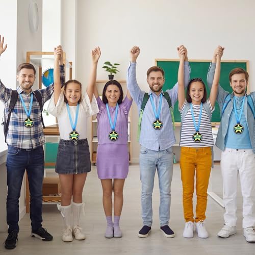 AmazingSpark 60 Pcs Star Performer Award Medals, 2 Inch Rubber Medals Bulk Winner Encourage Team Participation for Kids Adults Trophy Award Prize Gift Competitions Graduation Party