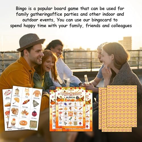 Happy Thanksgiving Party Bingo Game Cards, Fall Bingo Set for Adults Large Group, Fall Holiday Fun Party Games, Harvest Activities Icebreaker Games, Thanksgiving Gifts for Family Friends, 01