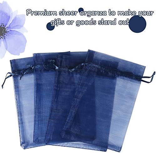 HRX Package 100pcs Organza Gift Bags Navy Blue, 4 x 6 inch Mesh Jewelry Pouches Drawstring Party Favor Bags for Small Sample Christmas Candy