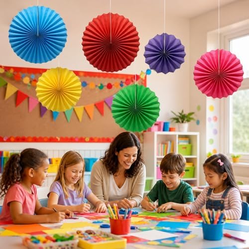 6-Pack Colorful Paper Fans, Hanging Party Decorations