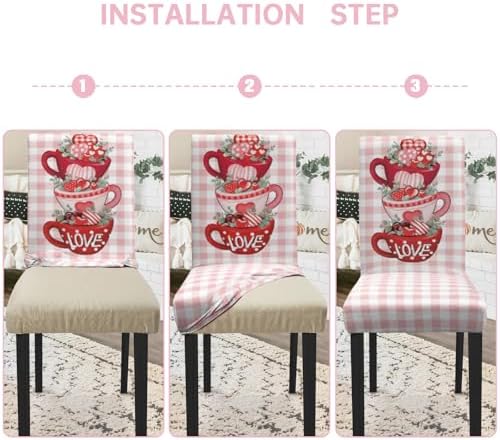 Valentine Chair Covers Set of 4 Candy Love Heart Dining Room Slipcovers Stretch Parsons Chair Seat Protectors Valentine Decor-4PCS