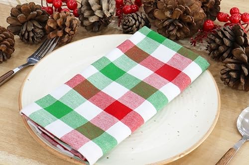 PurpleEssences Plaid Napkins 18x18 Buffalo Plaid - Red Green & White