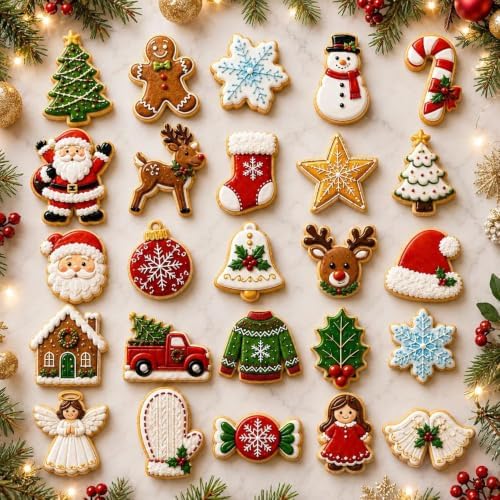 Christmas Cookie Cutters Set, 25 Stainless Steel Holiday Shapes