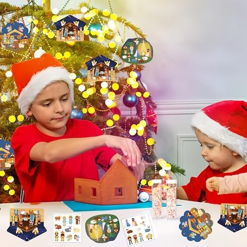 30 Sets Christmas Nativity Ornaments,Christian Hanging Ornaments Bulk for Tree，Religious Christmas Crafts Gifts, Christmas Hanging Decorations for Sunday School, Christian Party Activities