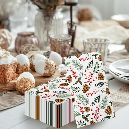 100pcs Christmas Pinecone Berry Paper Napkins