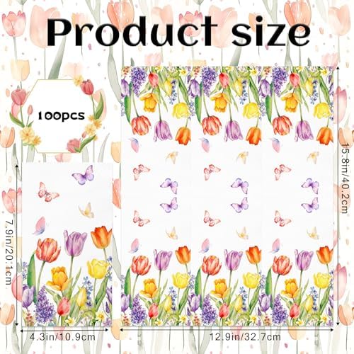 Spring Watercolor Tulip Paper Napkins 100pcs