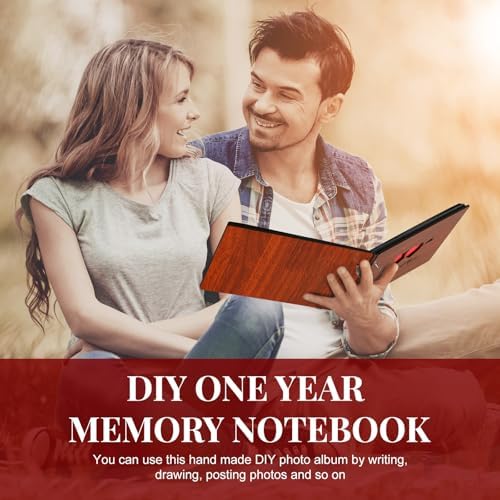 Cinnvoice Our First Year Scrapbook, 1-Year Down Photo Album for Couples Handmade DIY Memory Notebook Family Photo Album for Couples Husband Wife Memory Book(Our First Year-red)