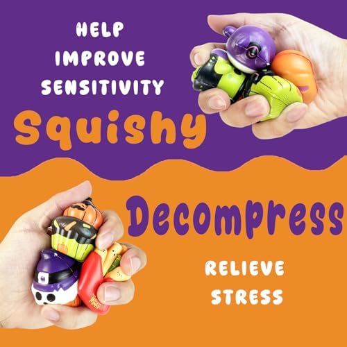 24PCS Halloween Squishies Toys for Adults,Slow Rising Stress Toys,Halloween Trick or Treat Toys,Party Favors Toys for Adults,Soft Fidget Squeeze Toys for Anxiety Relief