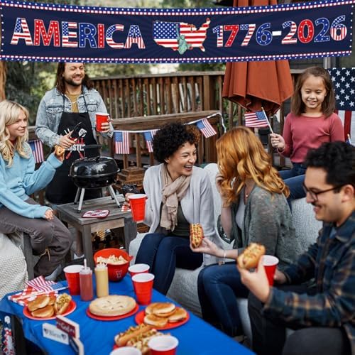 250th Anniversary America Banner Decorations, 1776-2026 USA 250th Birthday Yard Flag Party Supplies, 4th of July Patriotic Banner with Grommets for Home Outdoor Indoor Party Decor