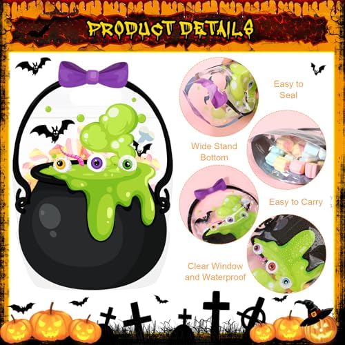Fuutreo 25 Pcs Halloween Treat Bags with Handles, Cauldron Plastic