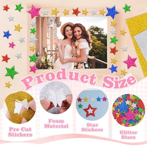 1032Pcs Foam Stickers Glitter Star Sticker Colorful Foam Stars Stickers