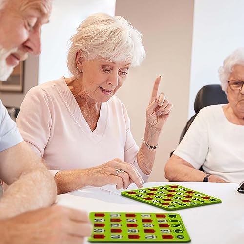 MR CHIPS Complete Bingo Game Set with Jam-Proof Shutter Cards – Easy Read Green Edition – 50 Reusable Large Print Bingo Cards with Sliding Windows, Master Board & Calling Cards – No Chips Needed