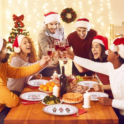 FYSUIMU 50Pcs Christmas Nutcracker Paper Plates Nutcracker Red Border Disposable Plates 9 Inch Merry Party Tableware Dinner Plate for Xmas Winter Holiday Party Table Decor