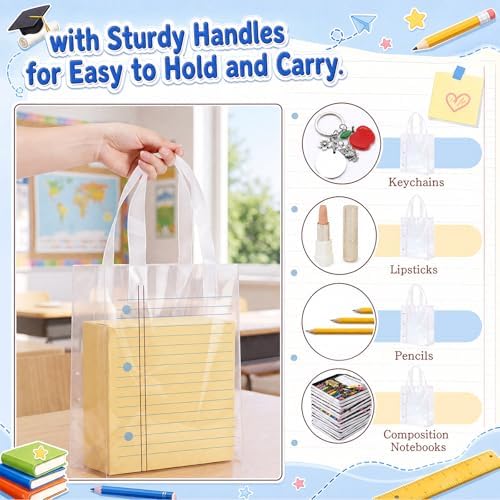 Pajean 12 Pcs End of Year Gift Bags Composition Notebook Plastic Bags with Handles, 5.9x8.7x3.1 Inch Teacher Appreciation PE Treat Bag, Back to School Goodie Pouch for Graduation Teacher Retirement