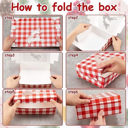 Cholemy 60 Pcs Christmas Cookie Boxes with Window Holiday Christmas Cookie Containers 8 x 6 x 2.5 Inches Cupcake Boxes for Gift Giving Xmas Buffalo Plaid Treat Goodie Food Party Favor