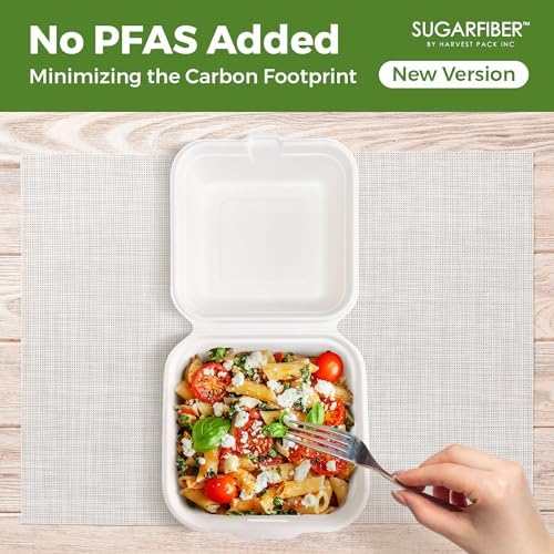 6X6 inch Compostable White Clamshell Take Out Food Containers with Lids