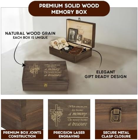 Memorial Engraved Wooden Keepsake Box, Memory Treasure Box with Inside Engraving, Sympathy Remembrance Gift Box for Photos, Letters, Mementos & Precious Memories, X-Large 14.15 x 9.5 x 4.5"