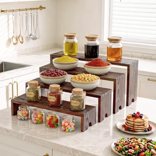 2 Set Wooden Cupcake Stand for Decor, 4 Tiered Display Risers