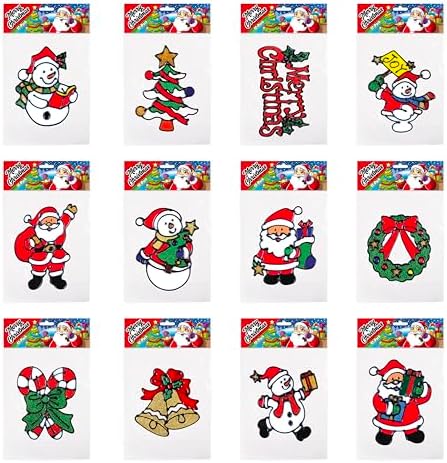 12 Pack Christmas Window Clings Stickers for Glass - Xmas Decor Vinyl Decal