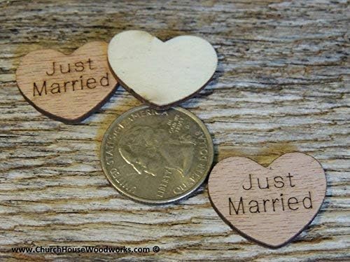 Just Married Engraved Wooden Heart Table Scatter, 100 1-Inch Hearts