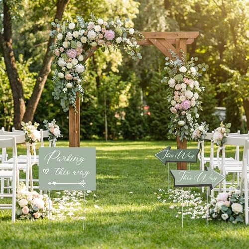 12 Pcs Sage Green Wedding This Way Signs Weeding Parking Signs