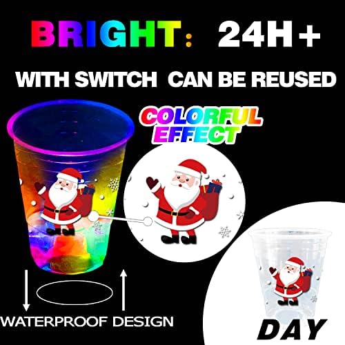 mishunyus 24 Pcs Christmas Party Cups, Glow Christmas Theme Cups, for Holiday Party Supplies, for Nighttime Fun, BBQ, Holiday Decor, with 8 pattern