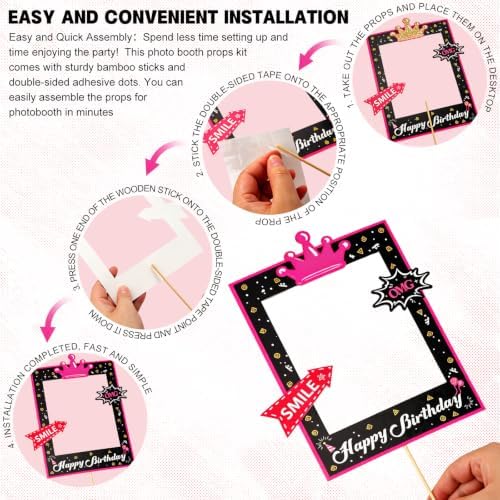 80Pcs Premium Birthday Photo Booth Props with 50Pcs Birthday Stickers