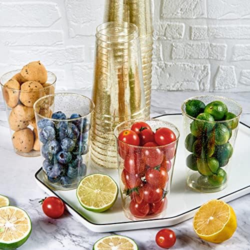 JOLLY CHEF 100 Pack 12 oz Gold Plastic Cups, Disposable Gold Cups, Heavy-duty Party Glasses for Wedding, Thanksgiving, Christmas Parties