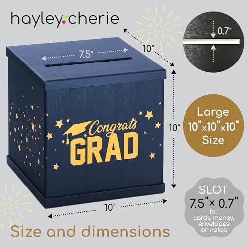 Blue & Gold Graduation Card Box - Large 10x10 Navy Blue Congrats Grad Party