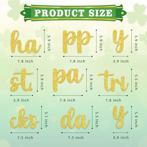 Pre-Strung Happy St. Patrick's Day Banner, Glitter Shamrock Garland with Leprechaun Hats, Rainbows & Clovers, St Patrick's Day Decorations for Party