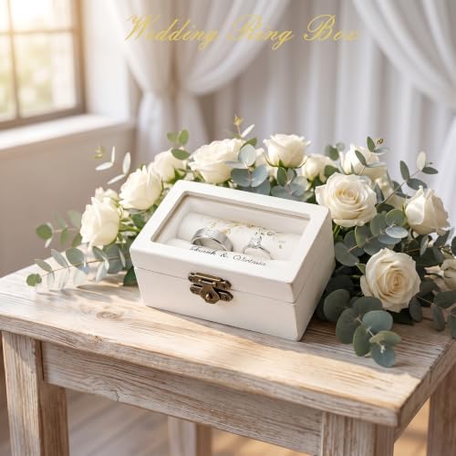 Custom Ring Bearer Box White Wooden Ring Box Wedding Day