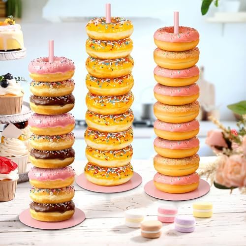 2 Pcs Metal Donut Display Stand Tower for Dessert Table, Pink