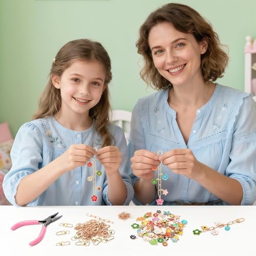 AUGSUN 189Pcs Flower Keychain Making Kit Floral DIY Keychain Craft