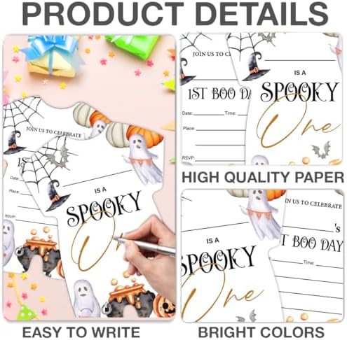 Halloween 1st Birthday Invitations Ghost Spooky One First Birthday Invitations Set of 20 Invites with Envelopes for 1st Birthday