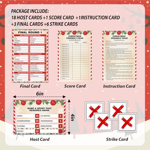 Christmas Friendly Feud Game, Xmas Balls Themed Party Game for Family, Winter Party Supplies and Activities Decorations, Holiday Trivia Games for Large Groups, 1 Pack(01)