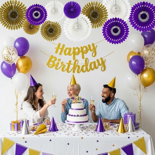 BEISHIDA Honeycomb Round Paper Fans Purple Gold Hanging Party Decoration