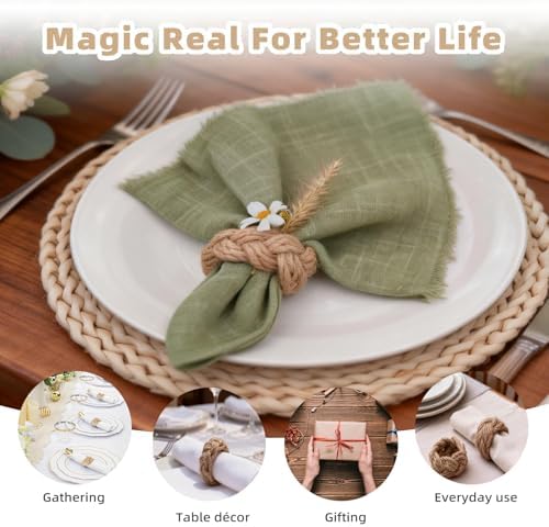 Woven Napkin Rings Set of 24, Natural Cotton Yute Napkin Holder Brown