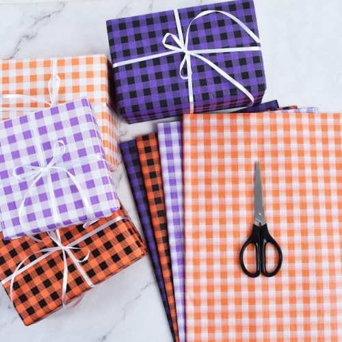 BEISHIDA Gingham Tissue Paper Bulk, Orange White Checkered Wrapping Tissue Paper for Gift Bags, 14 x 20 Inch Gift Wrap for Birthday Thanksgiving Fall DIY Crafts Decor Holiday Flowers,50 Sheets