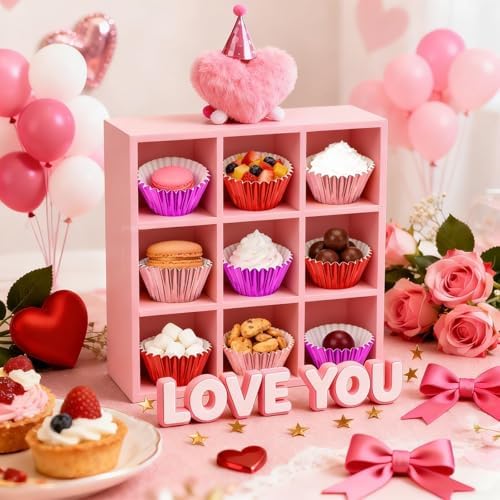 SANNIX 450Pcs Valentine's Day Foil Cupcake Liners Red Pink Cupcake Wrappers Foil Metallic Muffin Liners Baking Cups for Valentines Wedding Party Decorations Supplies