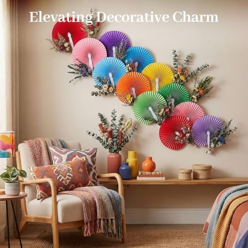JOHOUSE Decorative Round Hand Fan Foldable, 12 Packs Colourful Paper Fans