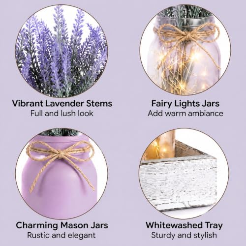 Unittype 3 Pack Lavender Mason Jars Centerpiece for Table Purple Mason Jars