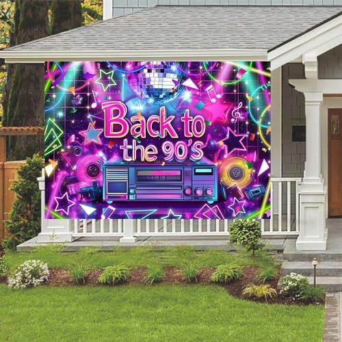 90's Party Decorations Backdrop Back to The 90's Banner, 90s Hip Hop Party Rock Music Disco Photography Background for 90s Themed Birthday Party, 15X10FT