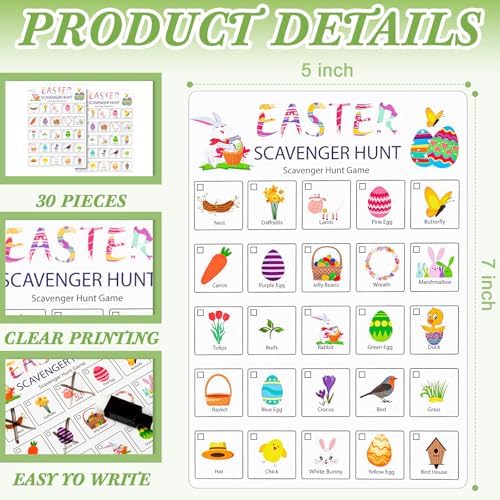 Hoolerry 30 Pcs Scavenger Hunt Cards for Kids Activities,Easter