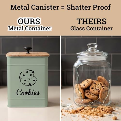 Cookie Jar with Airtight Bamboo Lid, 6"D x 8"H, 1 Gallon Iron Cookie Tin