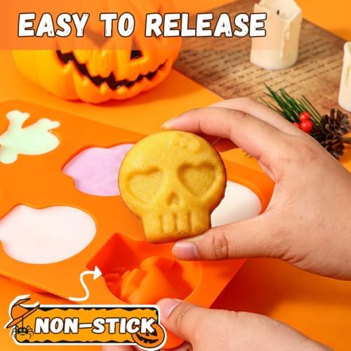 Halloween 2-Pack Skull Silicone Baking Molds Pan - 6-Cavity for Cakelet & Chocolate, BPA-Free Food Grade, Non-Stick Easy Release & Dishwasher Safe