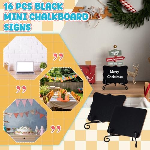 16 Set Mini Chalkboard Signs with Iron Stand Food Labels, Black
