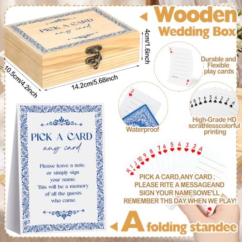 AceOrbit 57 Pack Blue Wedding Guest Book Playing Cards Set with Wooden Box