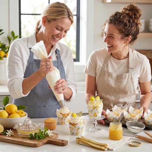 Maxdot 200 Pcs Lemon Flower Tulip Cupcake Liners for Baking Yellow Fruit Paper Muffin Baking Cups Fruit Theme Tulip Muffin Liners Wrappers for Summer Baby Shower Wedding Birthday Spring Party